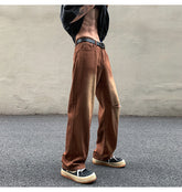 Men Jeans Vintage Brown Jeans Summer Straight Ripped Trousers